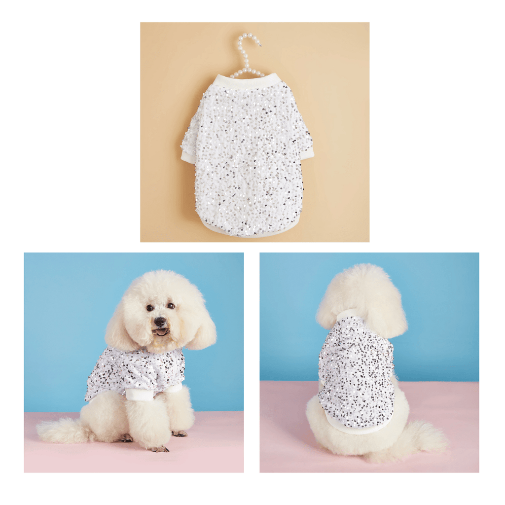 nevsher lior Dog Apparel Glam Silver Sequined White Party Jacket for Dogs | Dog Wedding Clothes | Frenchie Party Jacket | Pug Sequin Jacket | Bulldog Sequin Jacket