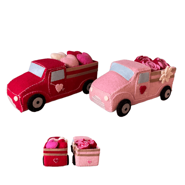 nevsher lior Home Accents Delivery Truck - Set Farmhouse Delivery Trucks Red Hearts & Pink Flowers