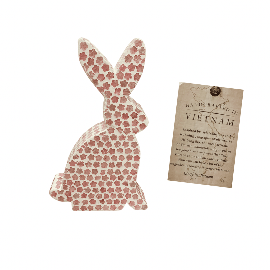 nevsher lior Home Accents Pink Handcrafted 14" Glam Bunny Decor  | Unique Vietnamese Handmade Decor
