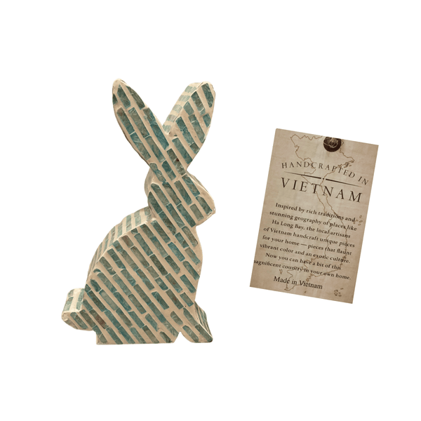 nevsher lior Home Accents Teal Handcrafted 14" Glam Bunny Decor  | Unique Vietnamese Handmade Decor
