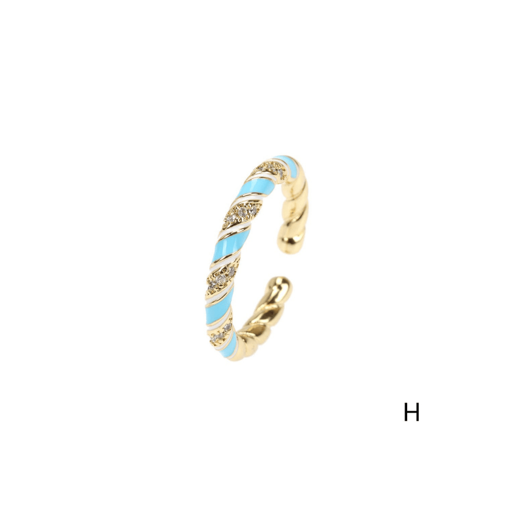 nevsher lior Ring H - Baby Blue Stackable 14K Gold Plated Brass Rings | Trendy Stackable Rings | Adjustable 14K Gold Ring