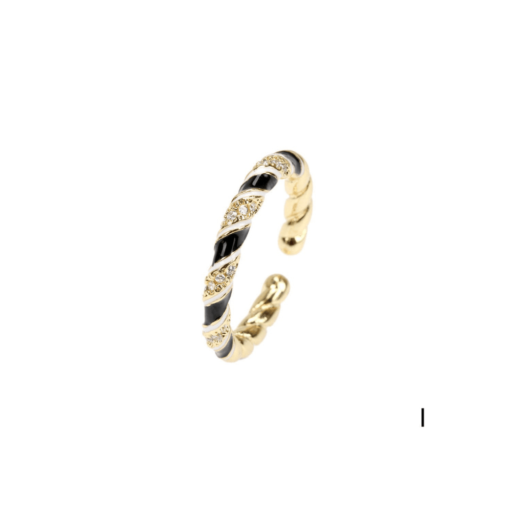 nevsher lior Ring I - Black Stackable 14K Gold Plated Brass Rings | Trendy Stackable Rings | Adjustable 14K Gold Ring