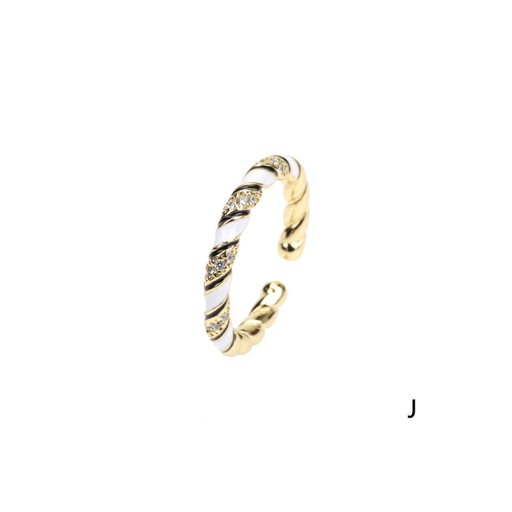 nevsher lior Ring J - White Stackable 14K Gold Plated Brass Rings | Trendy Stackable Rings | Adjustable 14K Gold Ring