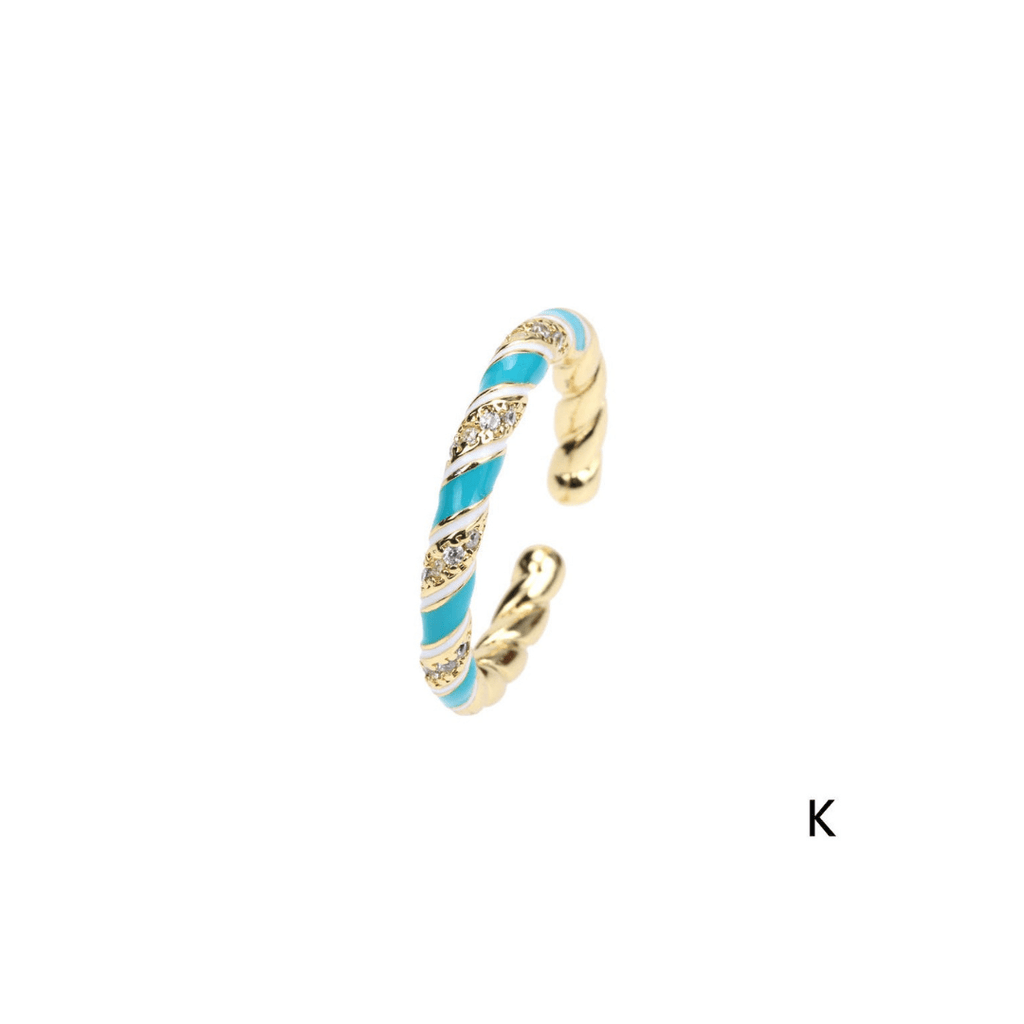 nevsher lior Ring K - Electric Blue Stackable 14K Gold Plated Brass Rings | Trendy Stackable Rings | Adjustable 14K Gold Ring