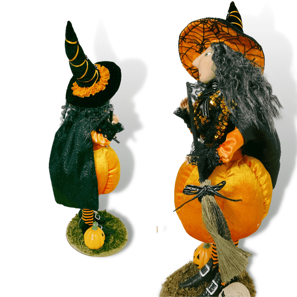 nevsher lior Seasonal & Holiday Decorations Classy Chic Witch 24" Tall with Broom | Large Elegant Witch | Sequin Dressed Witch