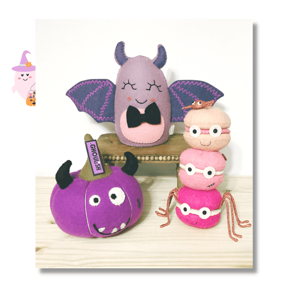 nevsher lior Seasonal & Holiday Decorations Felt Ghouls and Macarons Halloween Purple Pink Decor | Purple Bat | Large Halloween Macaroons