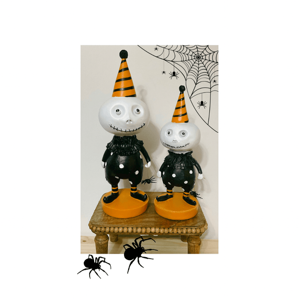 nevsher lior Seasonal & Holiday Decorations Halloween Black and white polka dot Clown Figurines (set of 2) | Stitched Face Figurines