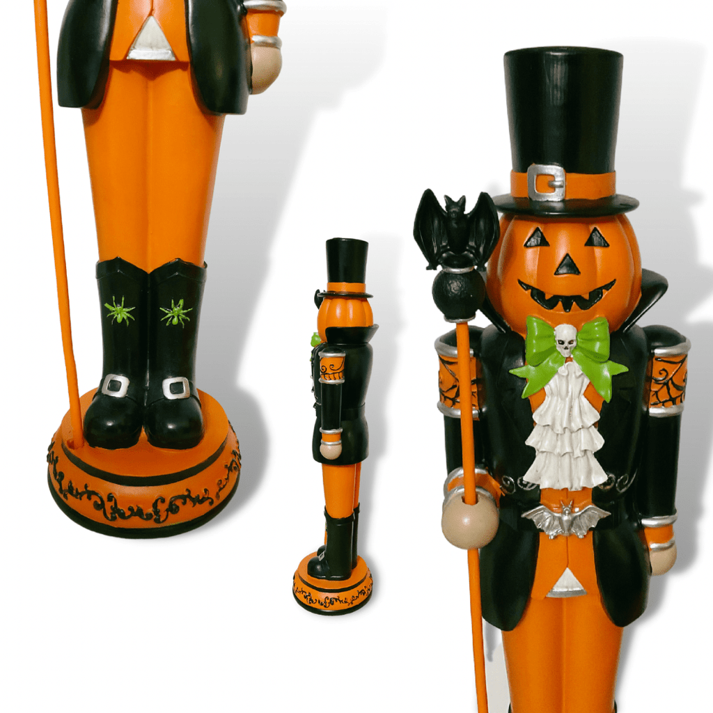 nevsher lior Seasonal & Holiday Decorations Large 21.5" Tall Halloween Nutcracker Pumpkin Staff and Top Hat | Top Hat Pumpkin Nutcracker