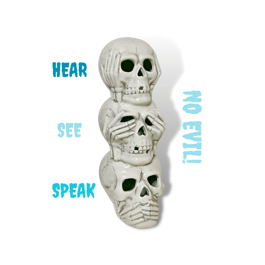 nevsher lior Seasonal & Holiday Decorations LED Light Up Three Wise Skulls Hear See Speak No Evil | Halloween Stacked Skulls | Ceramic Large Skull