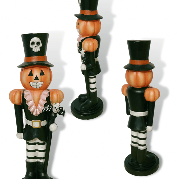 nevsher lior Seasonal & Holiday Decorations Pumpkin Nutcracker Soldier with Bat Staff Pumpkin and Skeleton Nutcracker Soldiers | Pumpkin Pink Ruffles | Skeleton Pink Ruffles