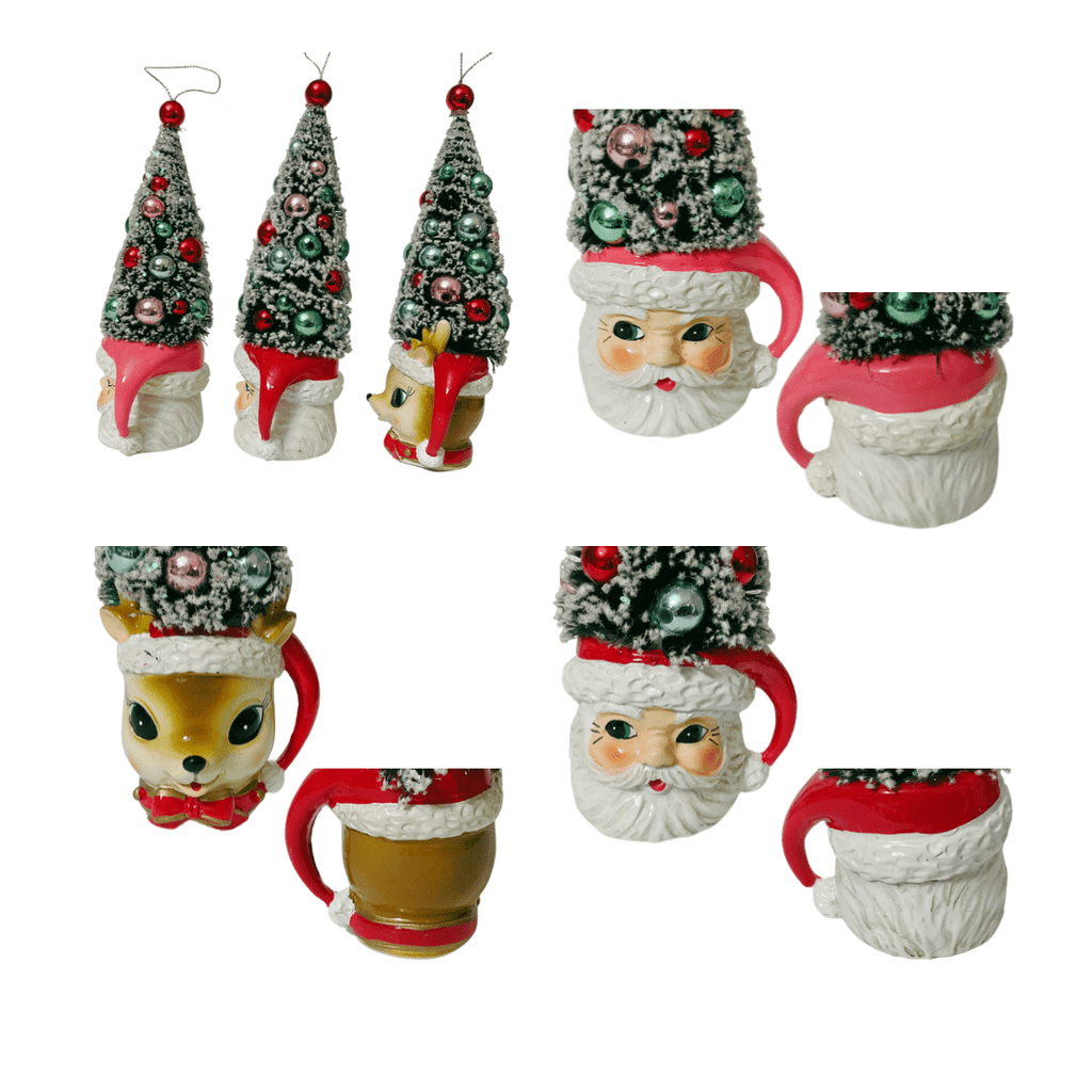 nevsher lior Seasonal & Holiday Decorations Santa Pink Mug Retro Santa & Reindeer Tree Top Ornaments Decor Mug Bottom