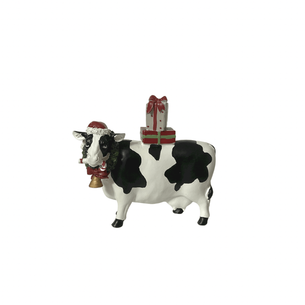 nevsher lior Seasonal & Holiday Decorations Vintage Style Cow with Wreath and Present Stack