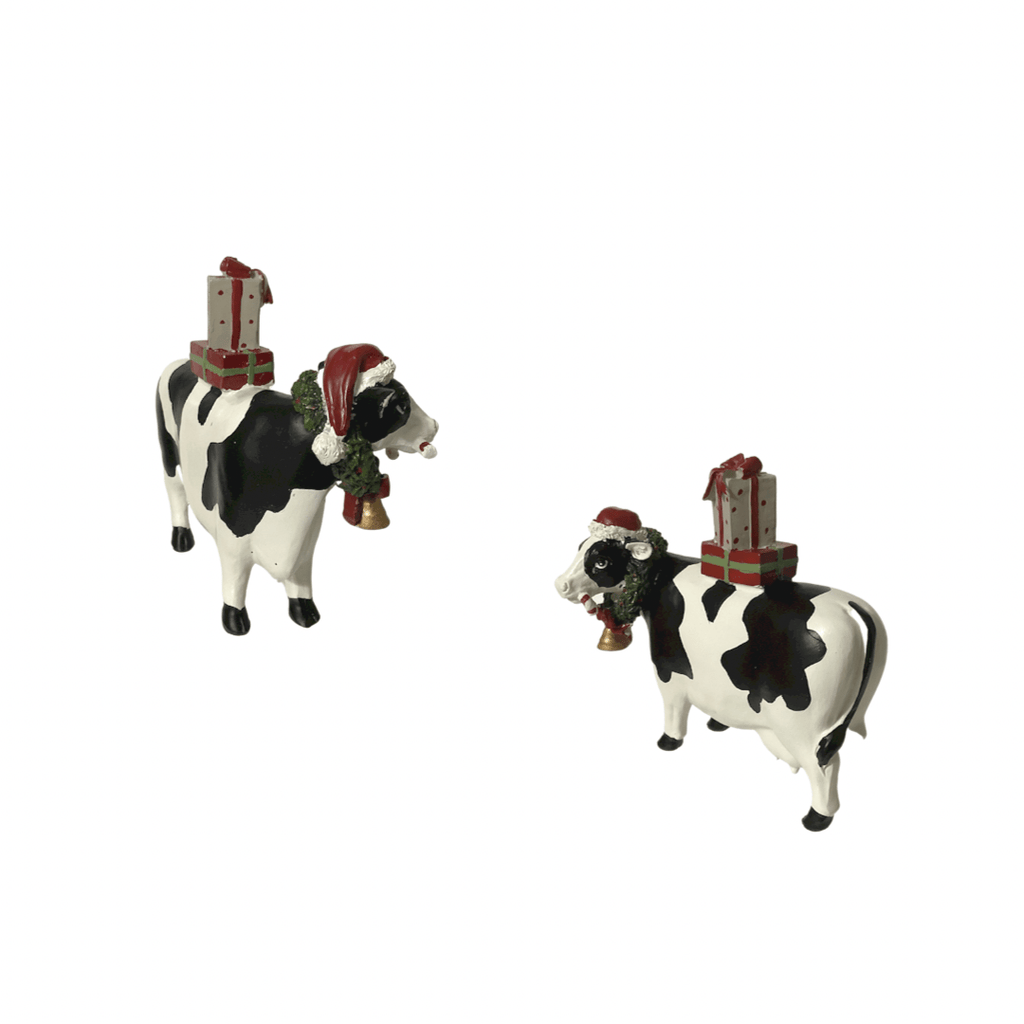 nevsher lior Seasonal & Holiday Decorations Vintage Style Cow with Wreath and Present Stack