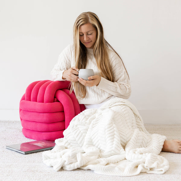 Pink Lemonade Accent Pillow Only 2 Left! Pink Lemonade Knot Pouf - Neon Pink | Luxury Ultra Soft Organic Knotted Pouf