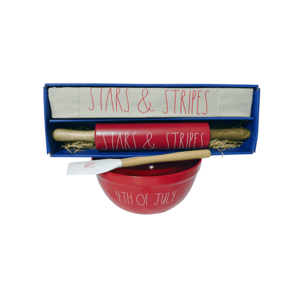 Rae Dunn Bakeware Accessories Rae Dunn 4th of July Baking 4th of July Mixing Bowl and Stars and Rae Dunn Stripes Rolling Pin