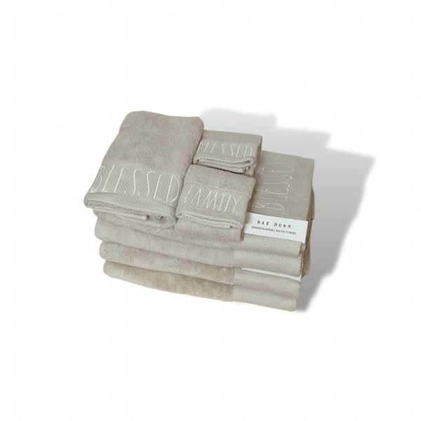 Rae Dunn Bath Towels & Washcloths Embroidered Beige Towel Set BLESSED Rae Dunn | Farmhouse Style Bathroom Towels