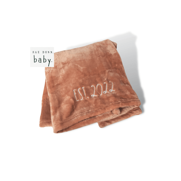 Rae Dunn Blankets Rae Dunn Baby Blanket Soft Plush Tan/Rust | Baby Blanket Est. 2022 | Toddler Blanket