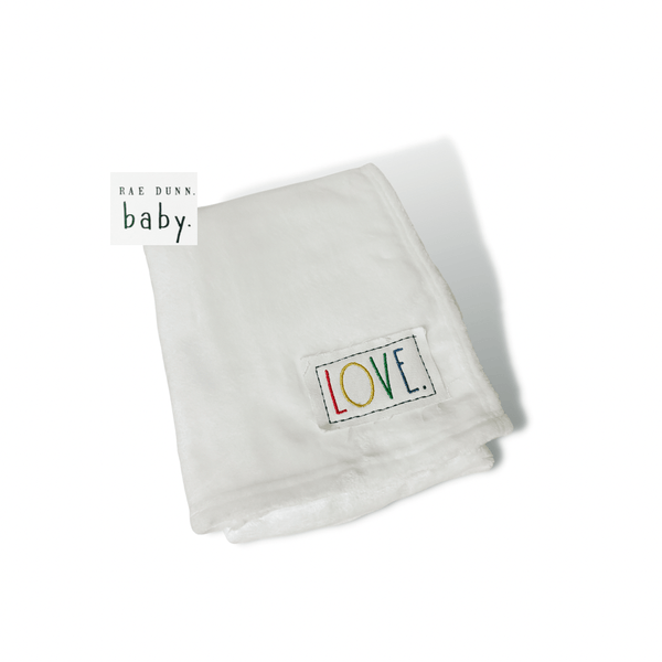 Rae Dunn Blankets Rae Dunn Baby Patch Blanket Soft Plush White - Love | Love Baby Blanket