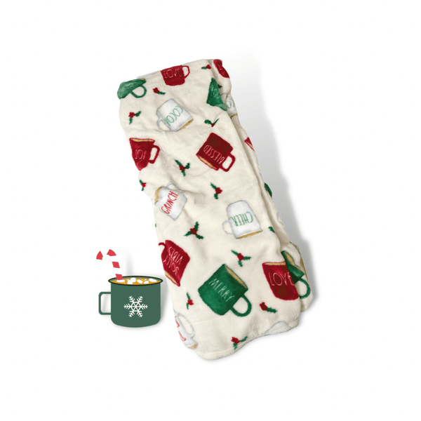 Rae Dunn Blankets Rae Dunn Holiday Coffee Mug Plush Throw | Holiday Chill Grinch | Decorative Throw