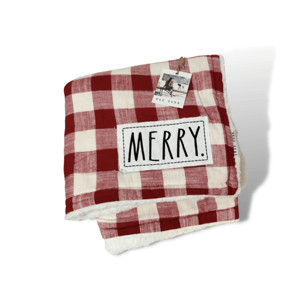 Rae Dunn Blankets Rae Dunn Merry Patch Sherpa Throw 50"x60" | Checkered Holiday Red Patch Blanket  | Cozy Farmhouse Throw