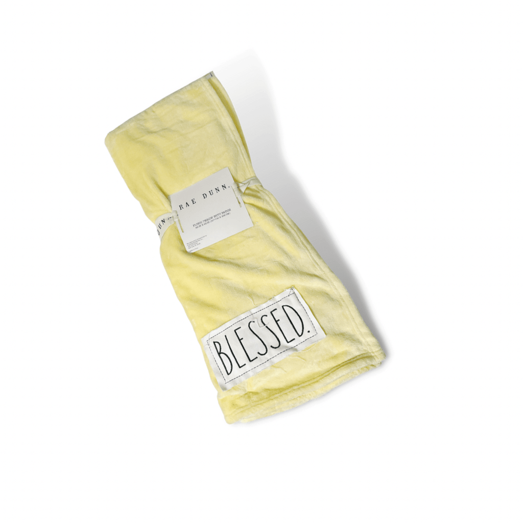 Rae Dunn Blankets Rae Dunn Plush "Blessed" Throw | Yellow Patch "Blessed" Blanket