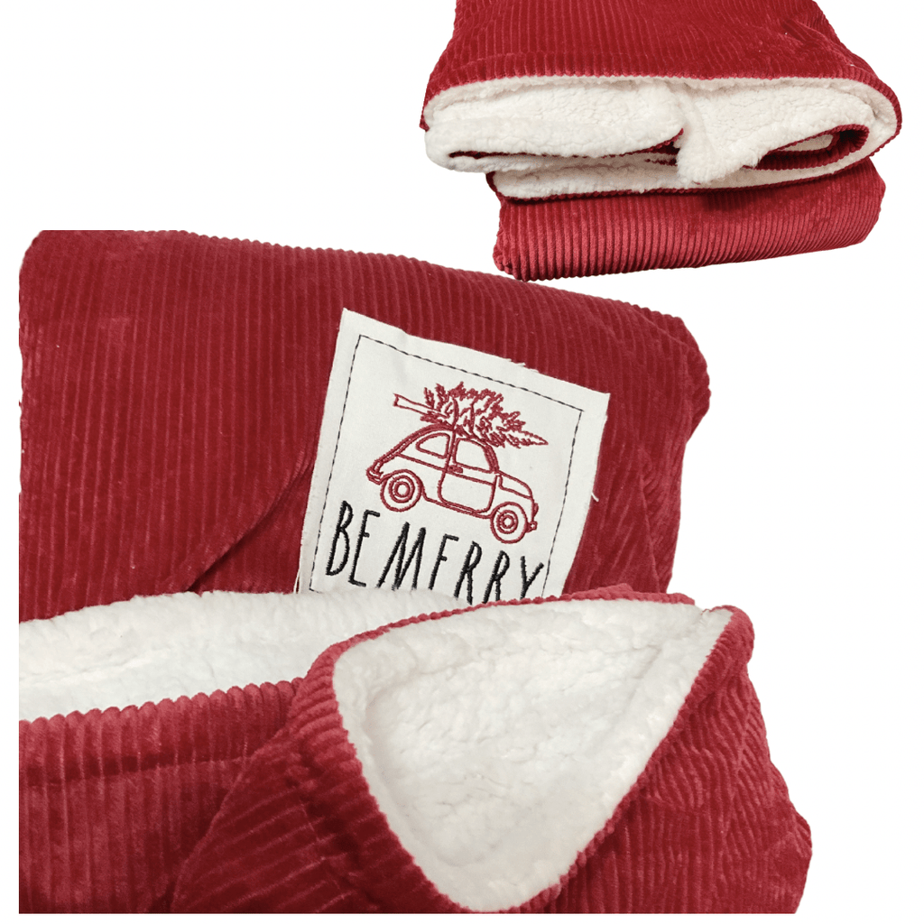 Rae Dunn Blankets Rae Dunn Queen Quilt Be Merry Corduroy Sherpa Queen Blanket with Patch | Holiday Queen Blanket