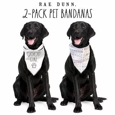 Rae Dunn Dog Accessories Rae Dunn 2-Pack "Good Girl" Bandanas, 2-Ply Cotton Scarf | Drool Bib | Handkerchief Bandana for Dogs |  White/Gray