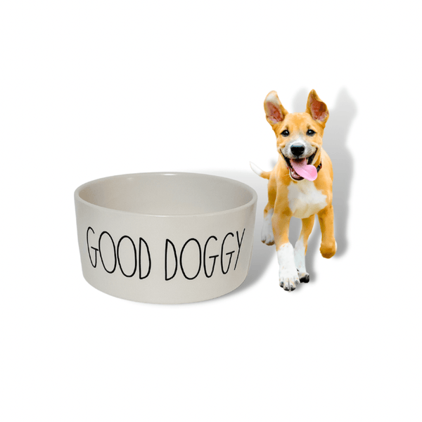 Rae Dunn Dog Bowls Rae Dunn Dog Bowl "Good Doggy" Medium 6" White Dog Bowl | Fun Dog Bowls | Rae Dun Dog Bowl