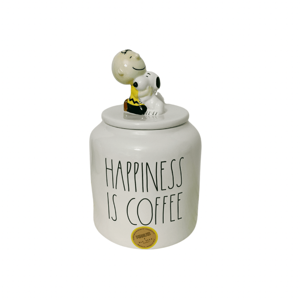 Rae Dunn Food Storage Containers Peanuts by Rae Dunn Snoopy "Happiness is Coffee" Coffee Canister Rae Dunn Peanuts | Charlie Brown + Snoopy "Happiness is coffee" Coffee Canister and "Happiness is...a warm hug" with top