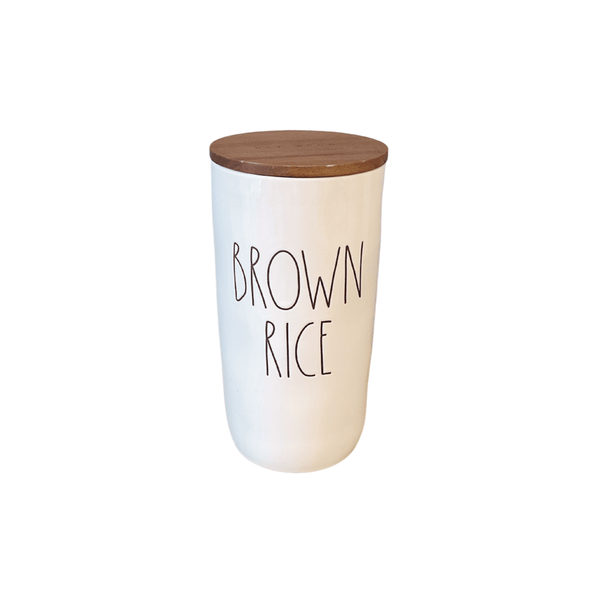 Rae Dunn Food Storage Containers Wood Top Canister Brown Rice | Rae Dunn Brown Rice | Ceramic Brown Rice Cellar