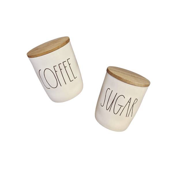Rae Dunn Food Storage Containers Wood Top Canister Sugar Coffee | Ceramic Coffee Canister | Rae Dunn Coffee Canister