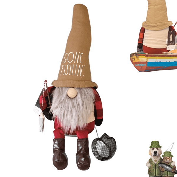Rae Dunn Home Decor GONE FISHIN' Gnome | Fun Gnome with Fishing Rod | Lake Decor and Gnome