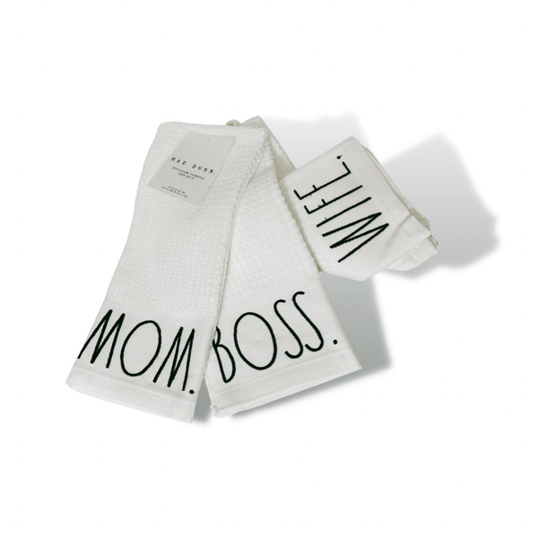Rae Dunn Kitchen towels Rae Dunn Kitchen Towels Mom Wife Boss | Set of 3 | Boss Mom