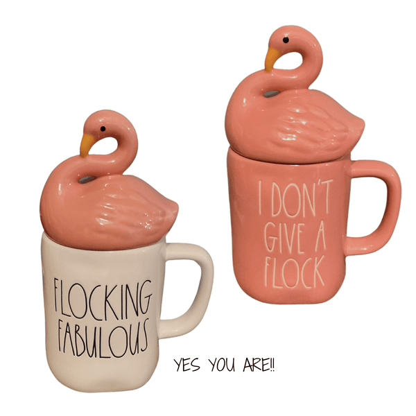 Rae Dunn Mug Combo FLOCK Flamingo Coffee Mugs, Rae Dunn Flamingo Mug with Top, I don't give a flock