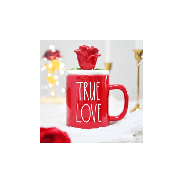 Rae Dunn Mug Disney Collection by Rae Dunn "True Love" Red Mug with Rose Topper