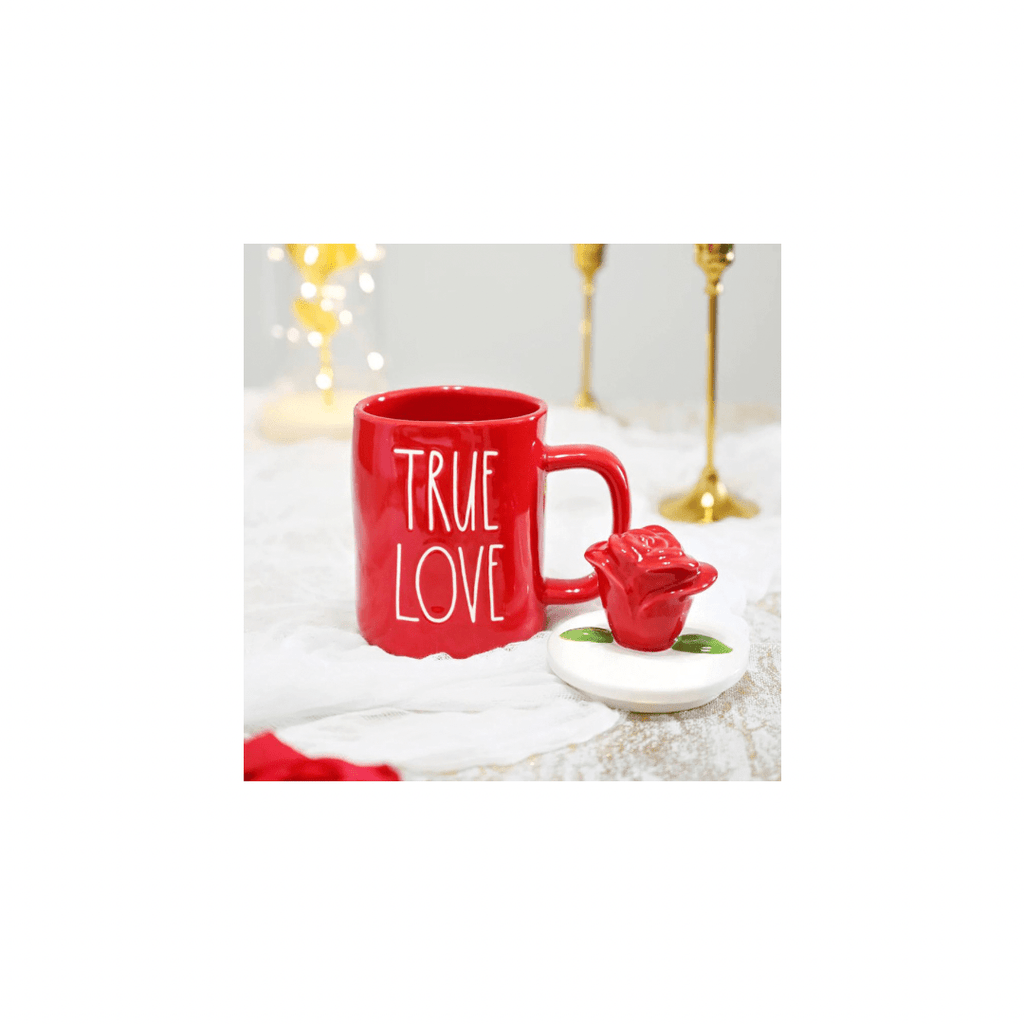 Rae Dunn Mug Disney Collection by Rae Dunn "True Love" Red Mug with Rose Topper