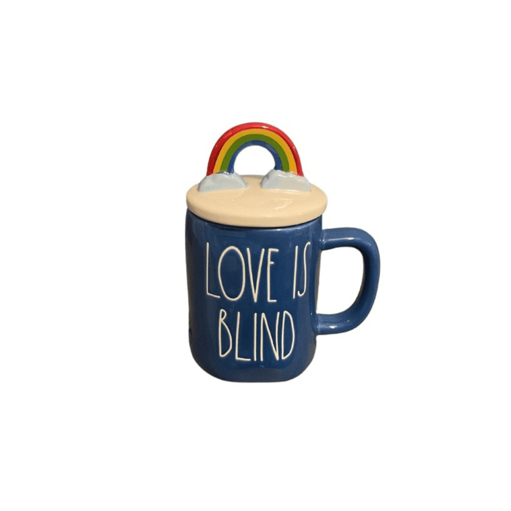 Rae Dunn Mug LOVE IS BLIND Coffee Mug with Rainbow Top