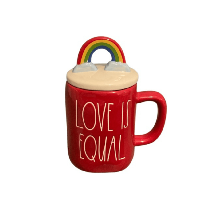 Rae Dunn Mug LOVE IS EQUAL Coffee Mug with Rainbow Top