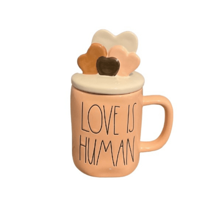 Rae Dunn Mug LOVE IS HUMAN Coffee Mug with Rainbow Top