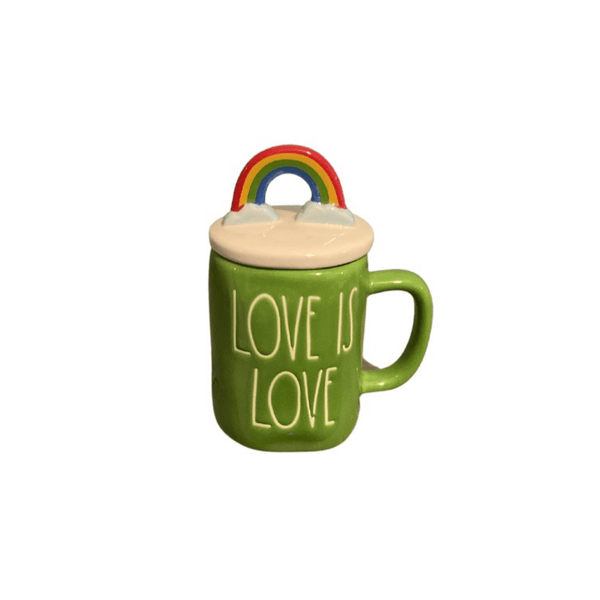 Rae Dunn Mug LOVE IS LOVE Coffee Mug with Rainbow Top
