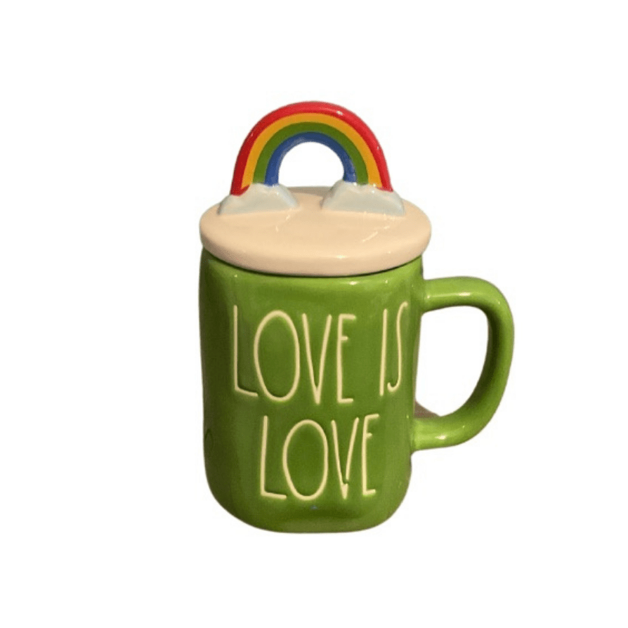 Rae Dunn Mug LOVE IS LOVE Coffee Mug with Rainbow Top