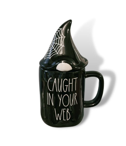 Rae Dunn Mug Rae Dunn Halloween Mug with Top | Caught in your Web Topper Mug | Spider Web Coffee Mug