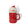 Rae Dunn Mug Rae Dunn "Let It Snow" Mug with Snowman Top Red Mug | Snowman Mugs with Tops