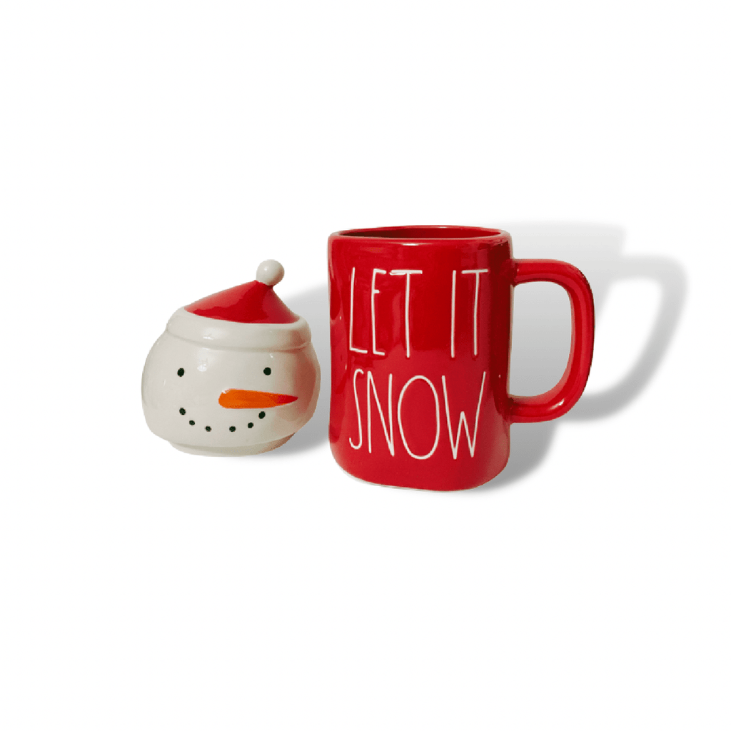 Rae Dunn Mug Rae Dunn "Let It Snow" Mug with Snowman Top Red Mug | Snowman Mugs with Tops