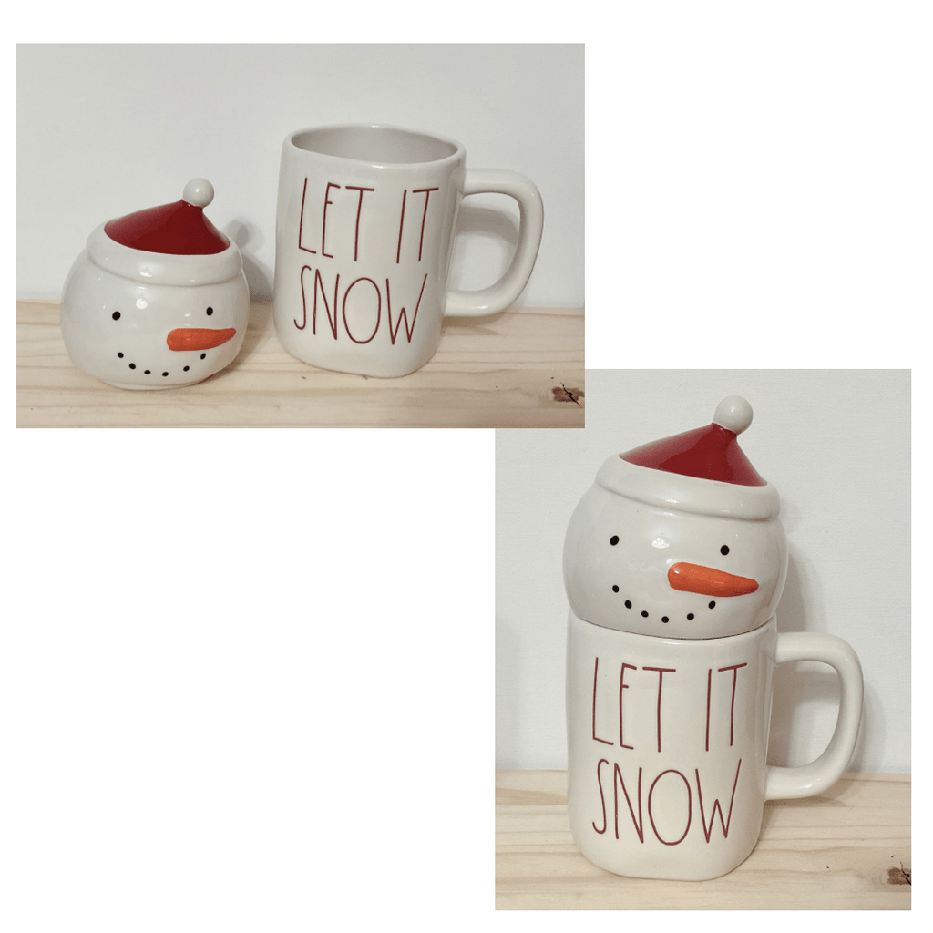 Rae Dunn Mug Rae Dunn "Let It Snow" Mug with Snowman Top White Mug | Snowman Mugs with Tops