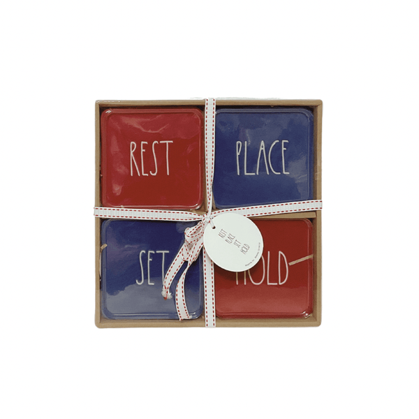 Rae Dunn Seasonal & Holiday Decorations Rae Dunn Coasters Red and Blue - Rest Place Set Hold