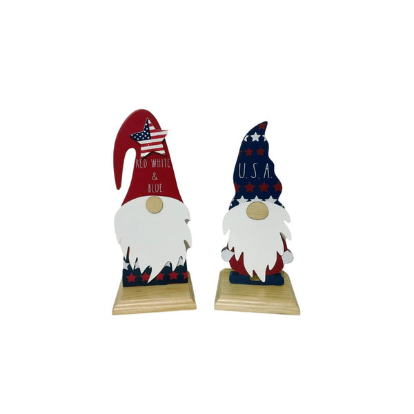 Rae Dunn Seasonal & Holiday Decorations Rae Dunn Patriotic Wood Gnomes BOTH RWB and USA Rae Dunn Patriotic Wood Gnomes