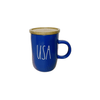 Rae Dunn Seasonal & Holiday Decorations Rae Dunn USA Blue Mug with Wood Top Rae Dunn USA and 4th of July Decor - Mugs with Wood Tops and Wood Sign