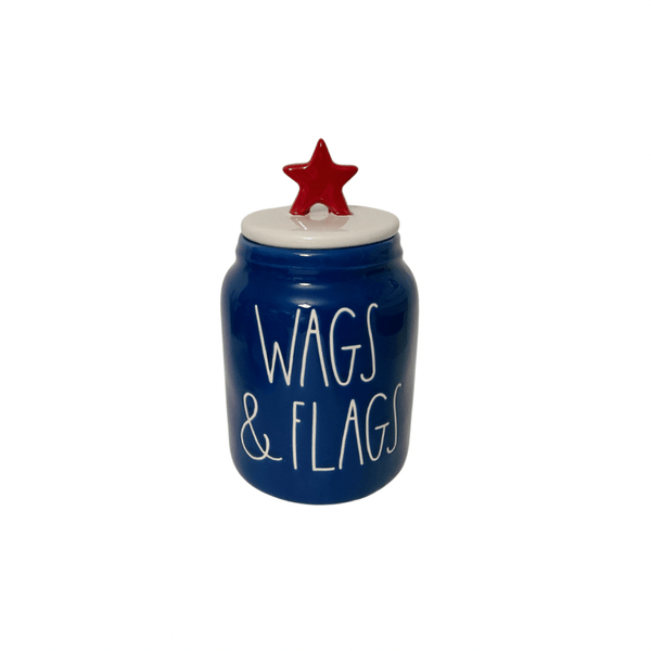 Rae Dunn Seasonal & Holiday Decorations Rae Dunn Wags & Flags Treat Canister Rae Dunn Dog Treat Canister "Wags & Flags" with Patriotic Bulldog and Dachshund