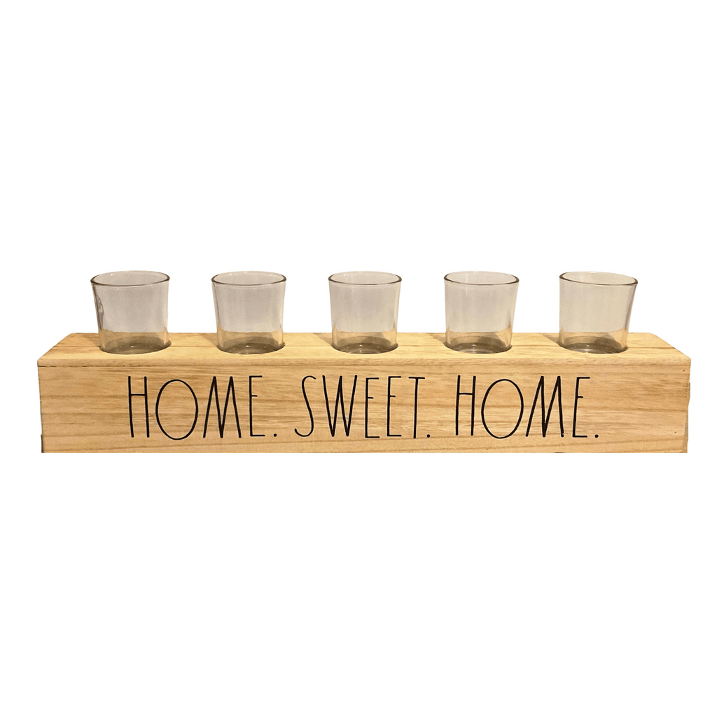 Rae Dunn Table Decor Farmhouse Centerpiece Home Sweet Home | Wooden Tea Light Holder |  Centerpiece with Candle Holders